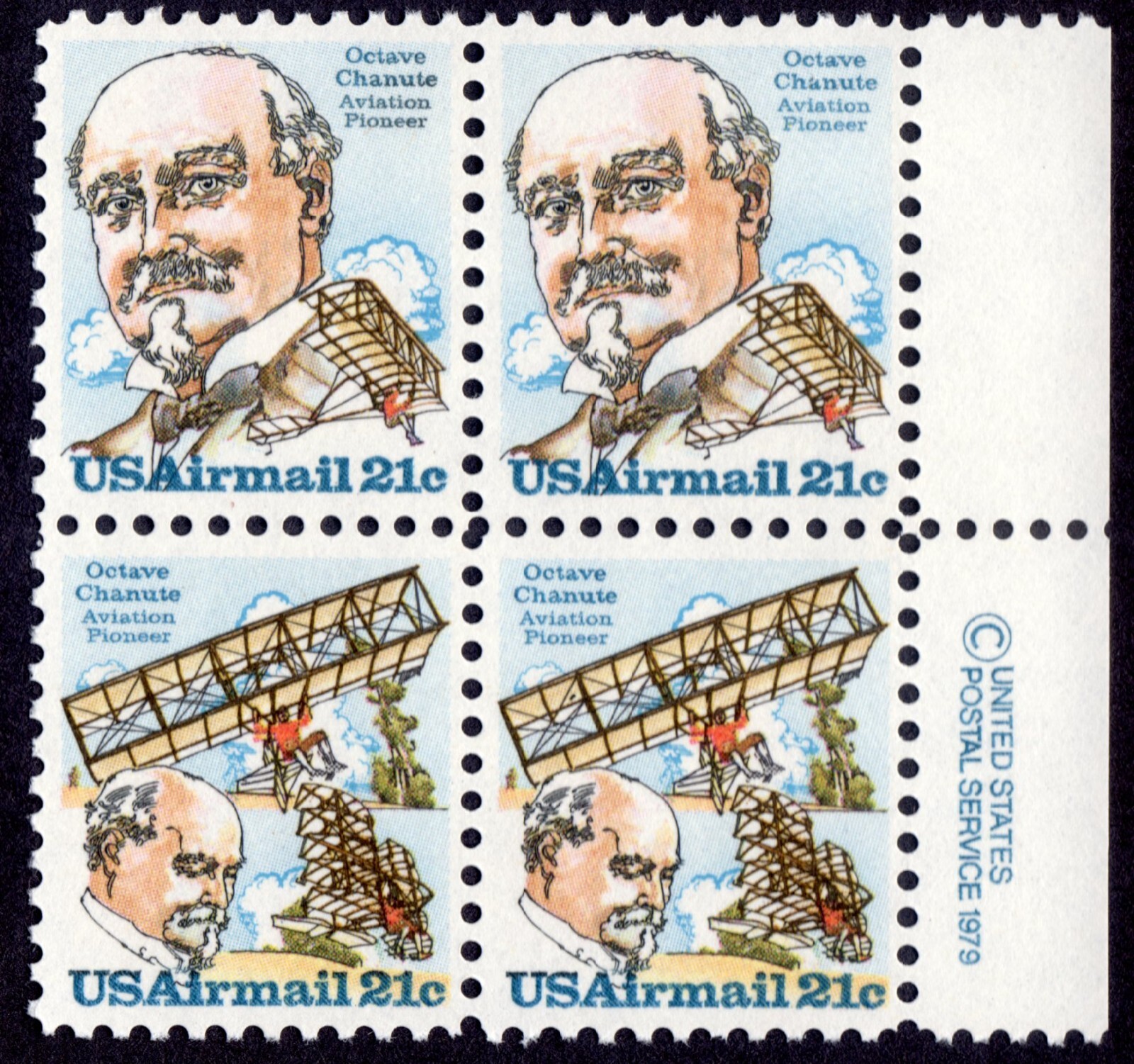 Scott #c94a (c93-94) Octave Chanute Air mail Block of 4 Stamps - MNH