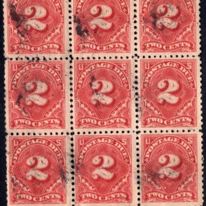 Scott #J62 Postage Due Block Of 9 Stamps - Used