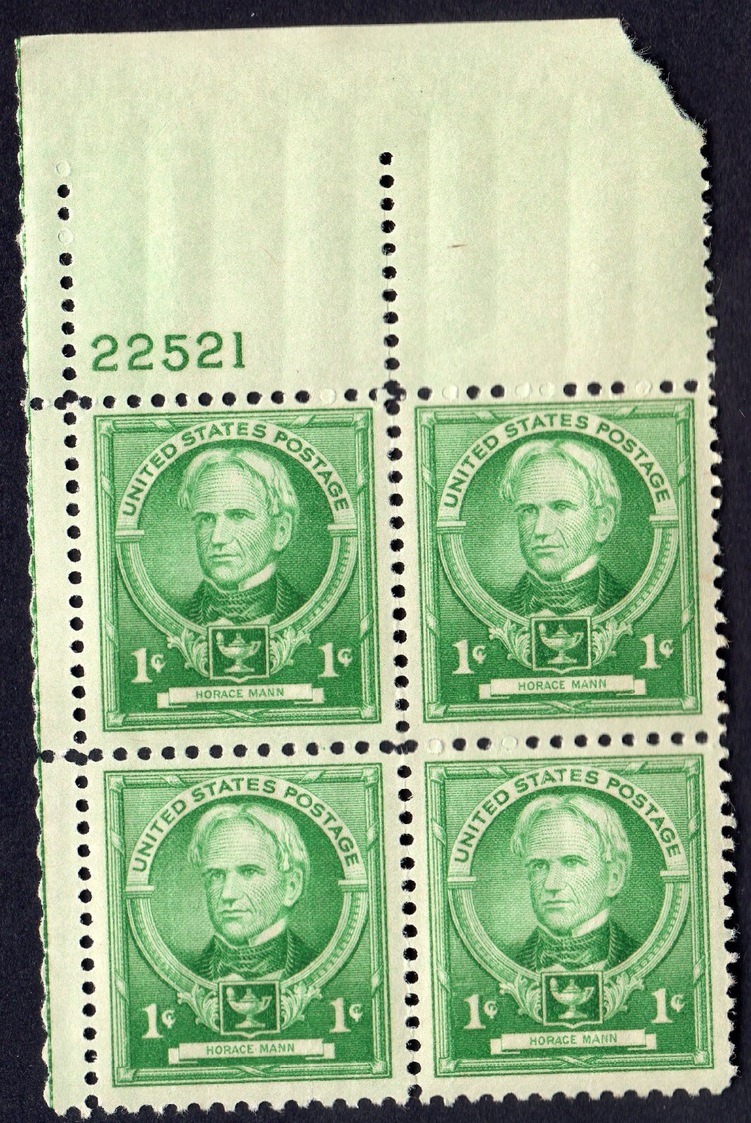Scott #869 Horace Mann Plate Block of 4 Stamps - MNH P#22521