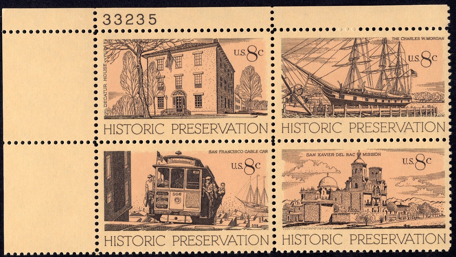 Scott #1443a (1440-43) Historical Preservation Plate Block of 4 Stamps - MNH