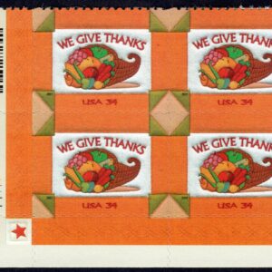 Scott #3546 Thanksgiving (We Give Thanks) Plate Block of 4 Stamps MNH P#P1111 LL