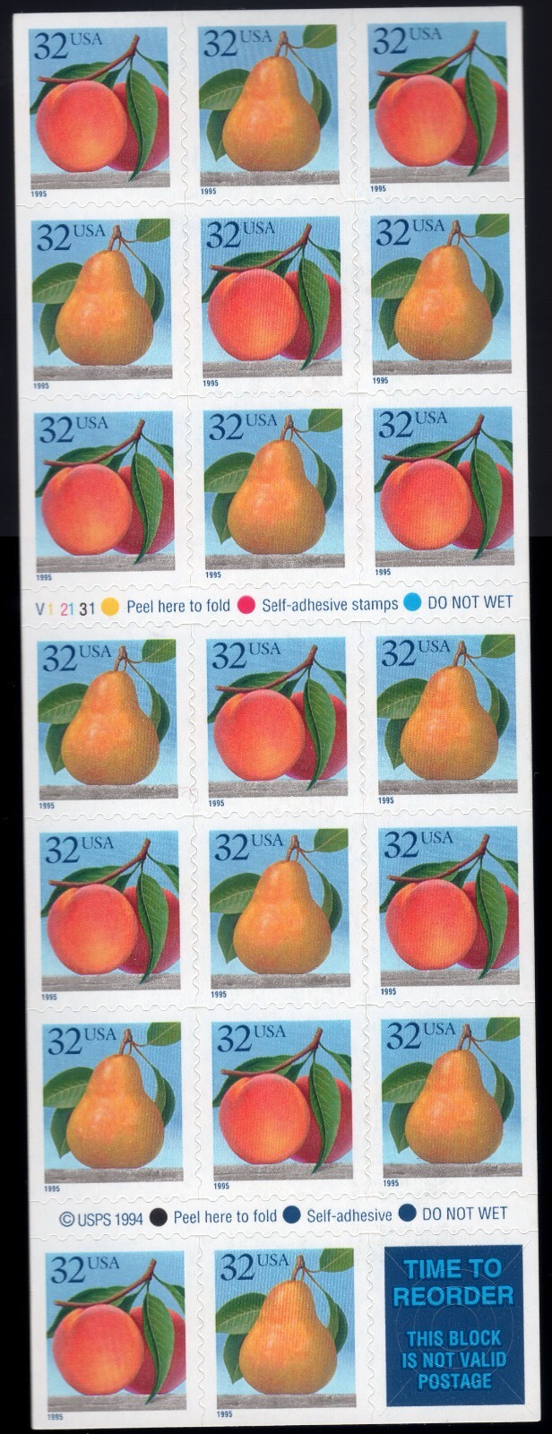 Scott #2494a Peach And Pear Booklet of 20 Stamps - MNH (List 2)