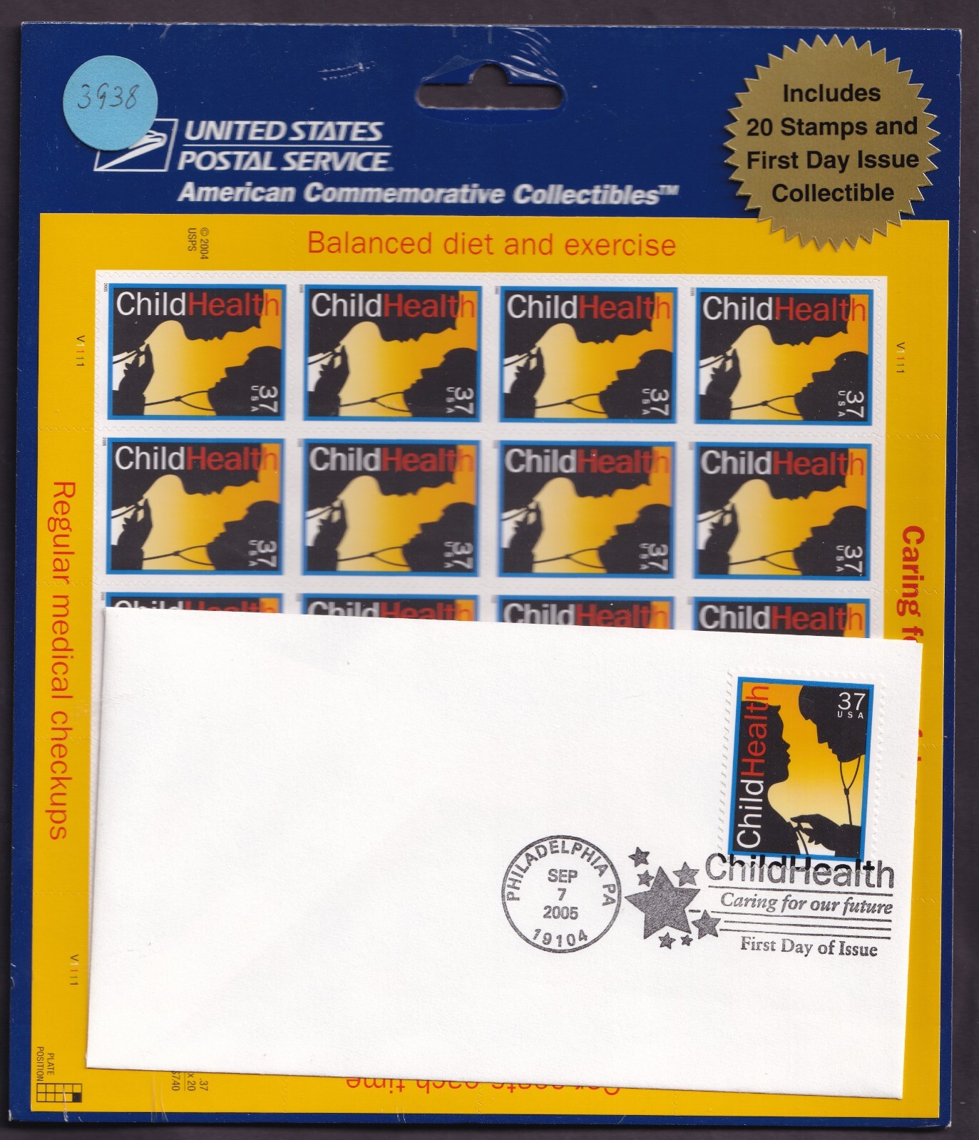 Scott #3938 Child Health Sheet of 20 Stamps w/FDC - Sealed