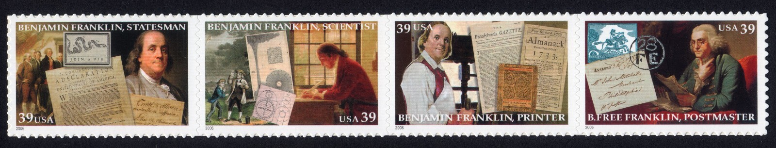 Scott #4024a Benjamin Franklin Strip of 4 Stamps - MNH