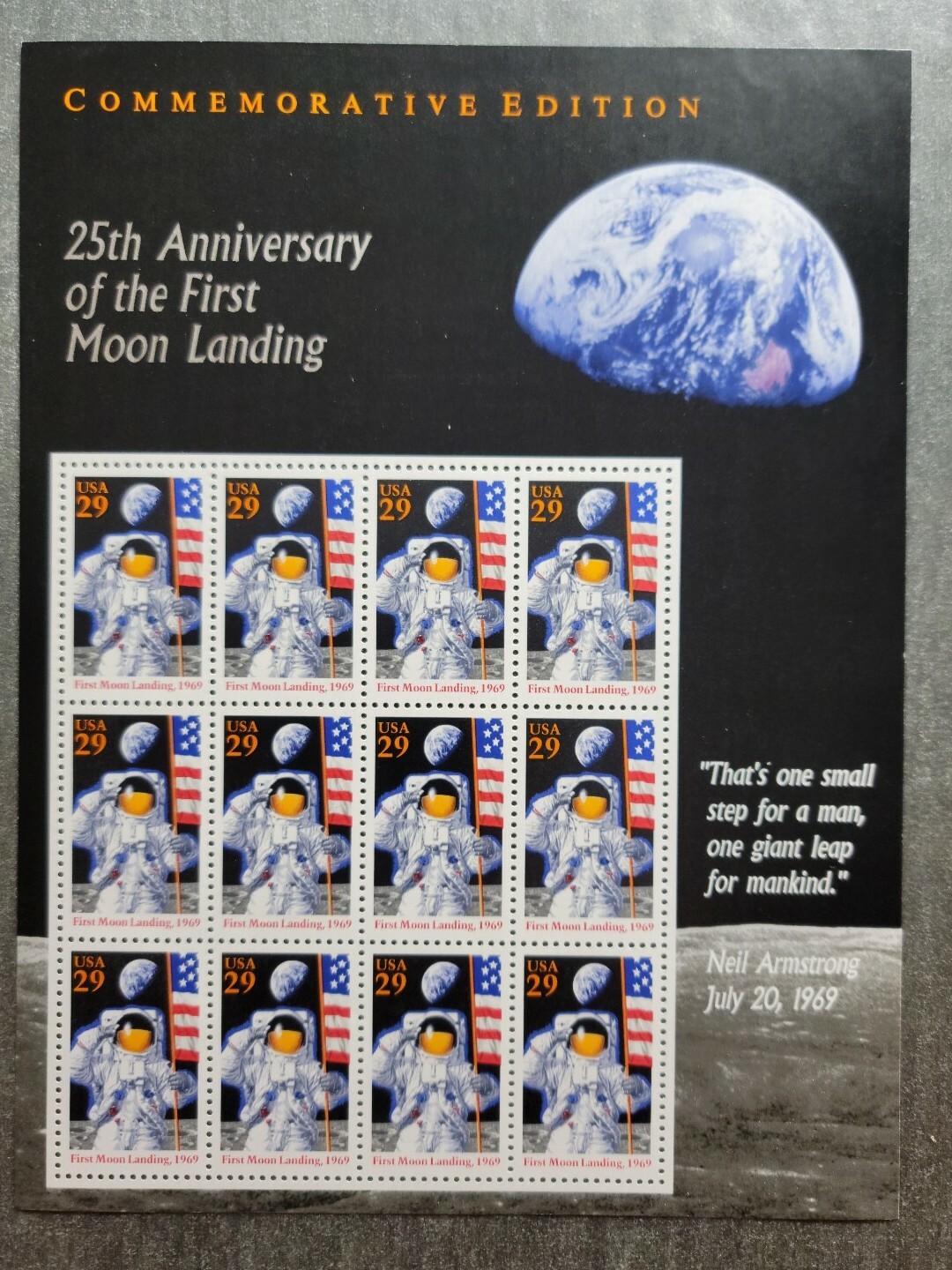 Scott #2841 29¢ FIRST MOON LANDING Armstrong Full Sheet of 12 Stamps - MNH