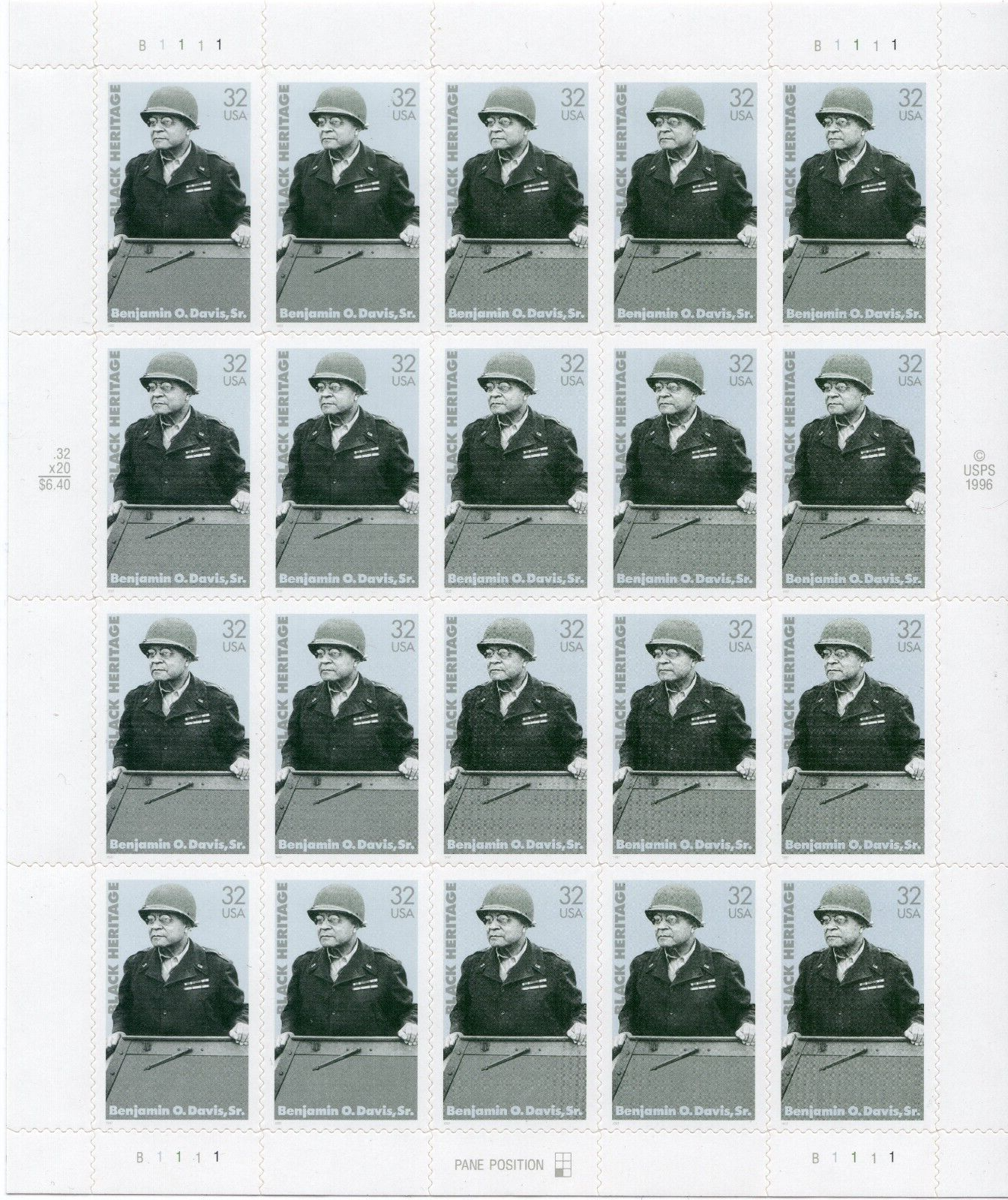 Scott #3121 General Benjamin O. Davis Black Heritage Sheet of 20 Stamps - MNH