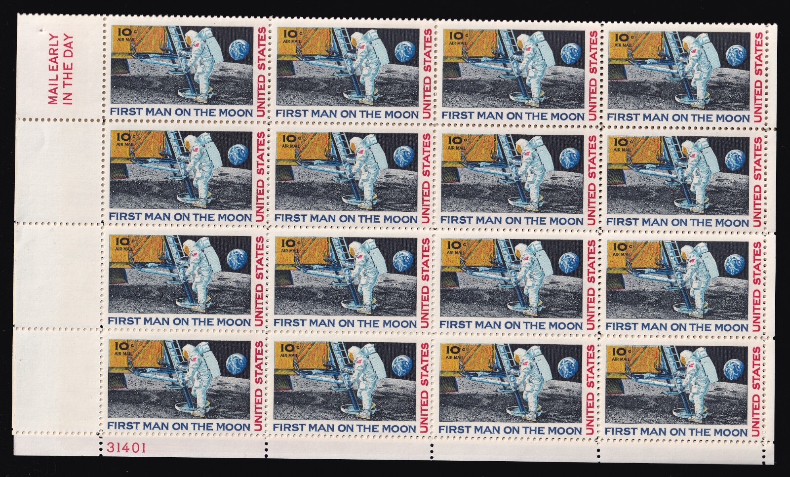 Scott #c76 First Man on the Moon Airmail Sheet of 32 Stamps - MNH Folded