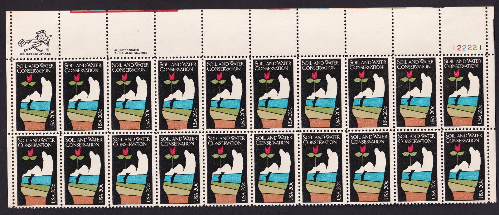Scott #2074 Soil & Water Conservation Plate Block of 20 Stamps - MNH UR