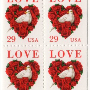 Scott #2814 Love (Dove, Roses, Heart) BOOKLET Block of 4 Stamps - MNH