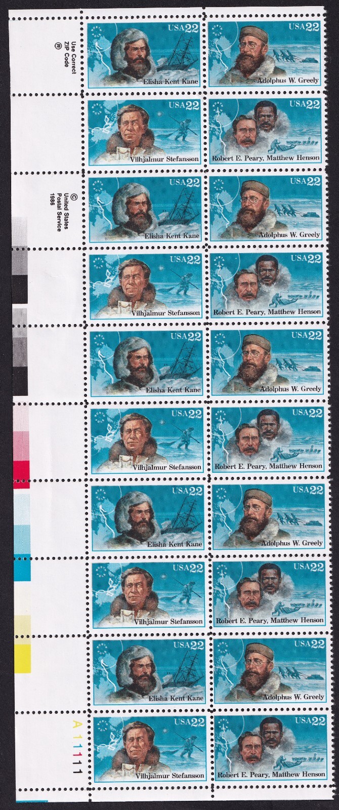 Scott #2223a (2220-2223) Arctic Explorers Plate Block of 20 Stamps - MNH