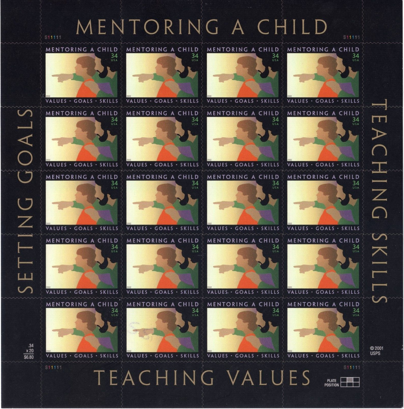 Scott #3556 Mentoring a Child (Teaching) Full Sheet of 20 Stamps - MNH