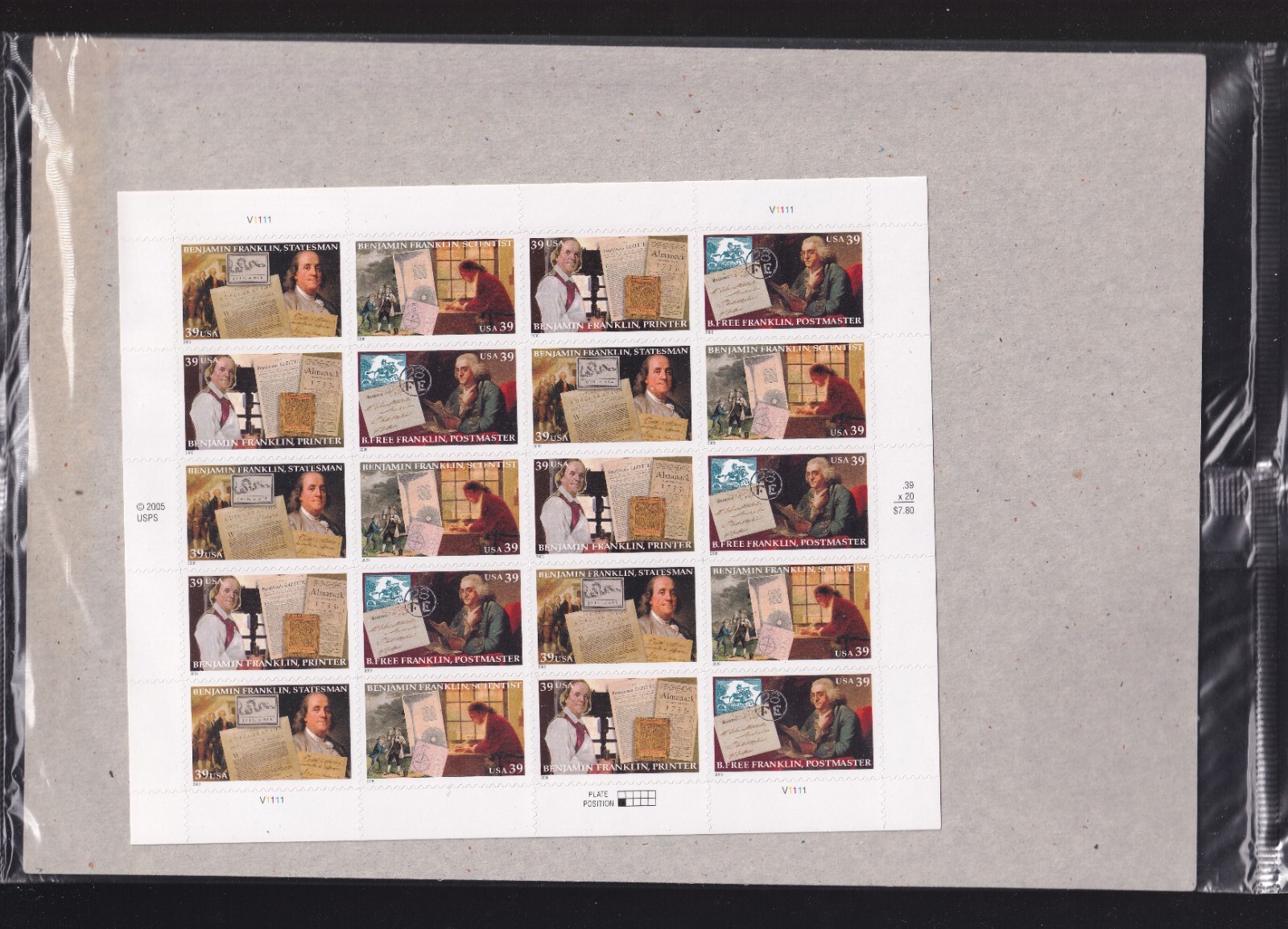 Scott #4024a (4021-24) Ben Franklin Sheet of 20 Stamps - Sealed