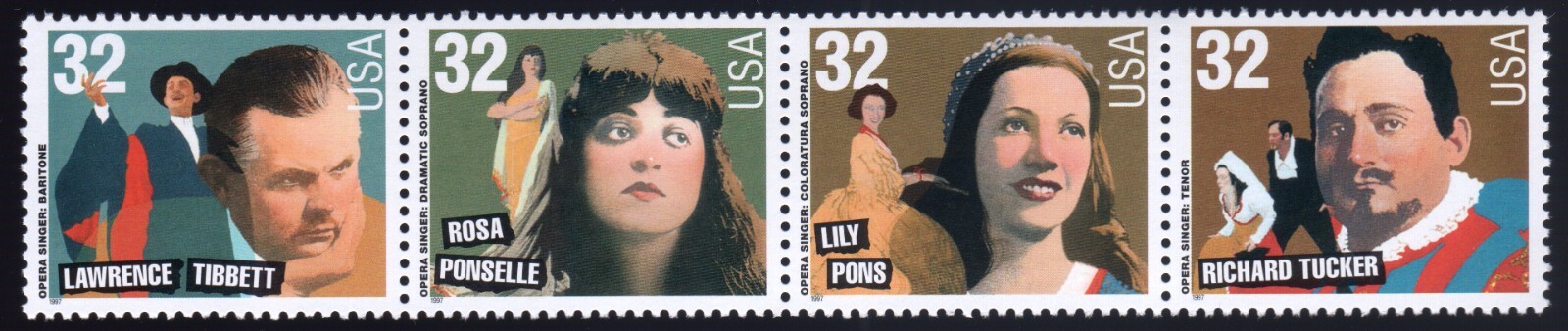 Scott #3154-3157a Opera Singers Strip (Block) of 4 Stamps - MNH Tibbett 1st