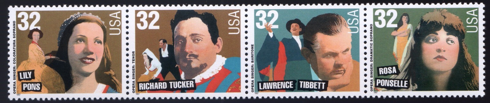 Scott #3154-3157a Opera Singers Strip (Block) of 4 Stamps - MNH Pons 1st