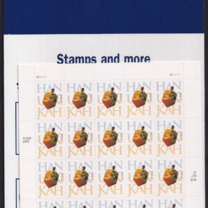 Scott #3880 Hanukkah (Jewish Holiday) Full Sheet of 20 Stamps - Sealed Blue