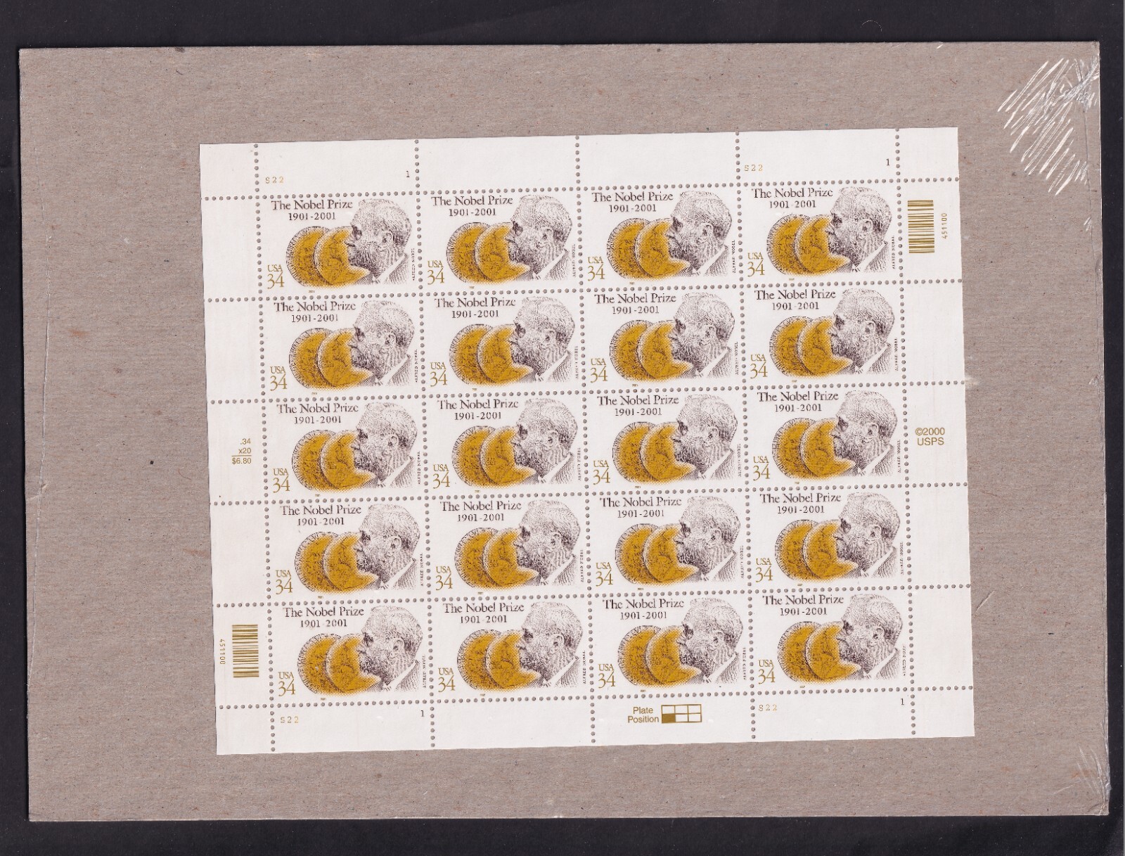 Scott #3504 NOBEL PRIZE (Chemistry) Sheet of 20 34¢ Stamps - Sealed Brown