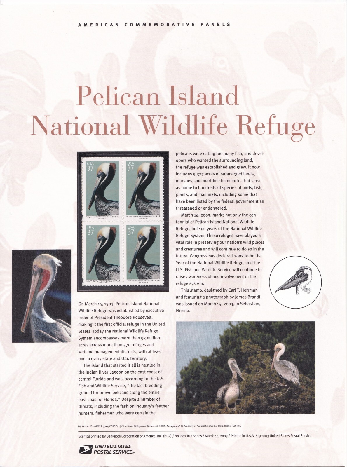 Scott #CP679 (3774) Pelican Island Refuge Commemorative Panel of 4 Stamps
