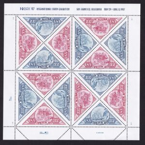 Scott #3130-3131a Stamp Triangle - Ship & StageCoach 32c Sheet of 16 Stamps -MNH