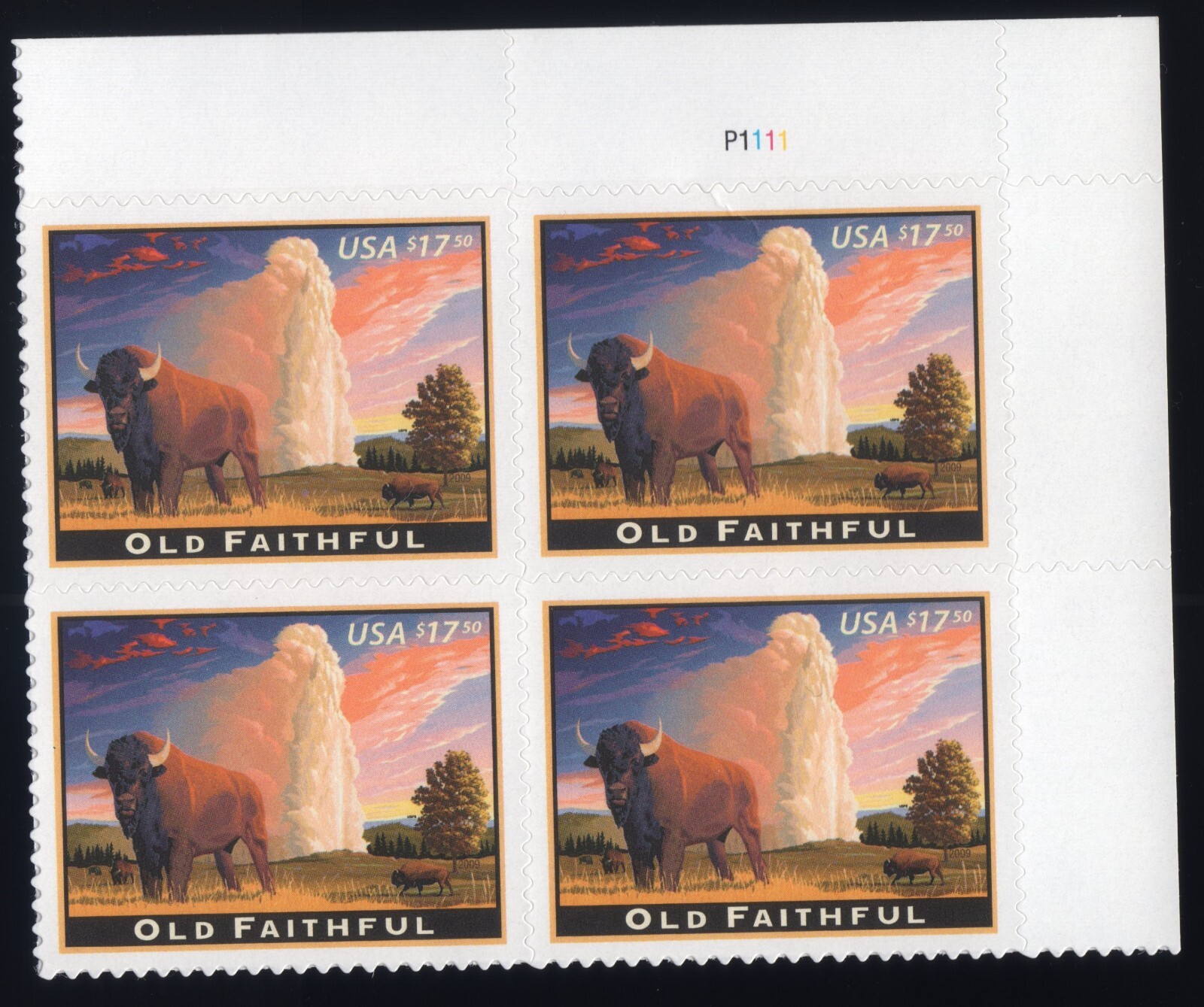 Scott #4379 Old Faithful Plate Block of 4 Express Mail Stamps - MNH #3 UR