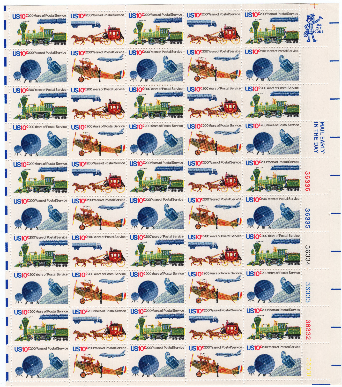 Scott #1575a (1572-75) 200 Years of Postal Service Sheet of 50 Stamps - MNH #2
