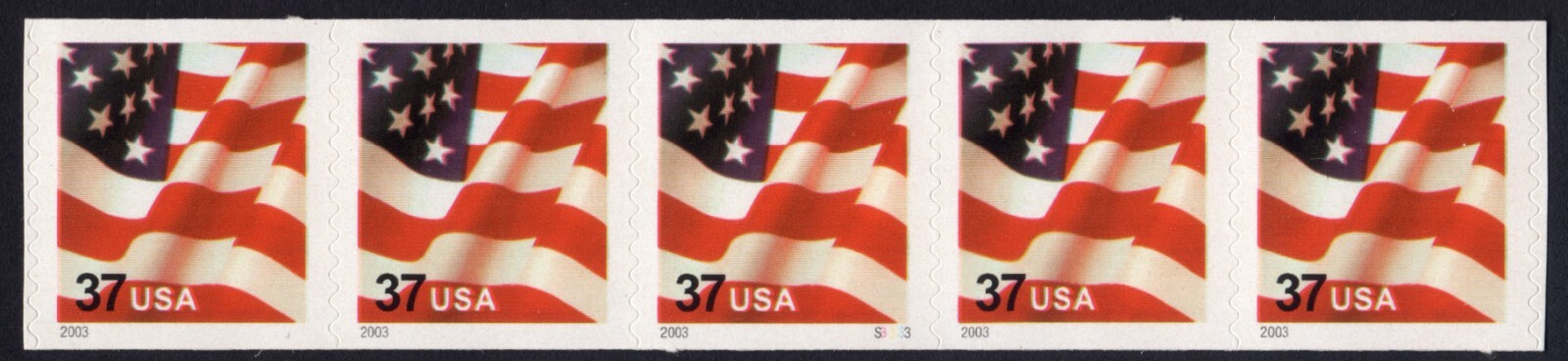 Scott #3632A Waving Flag Plate # Coil (PNC5) of 5 Stamps - MNH