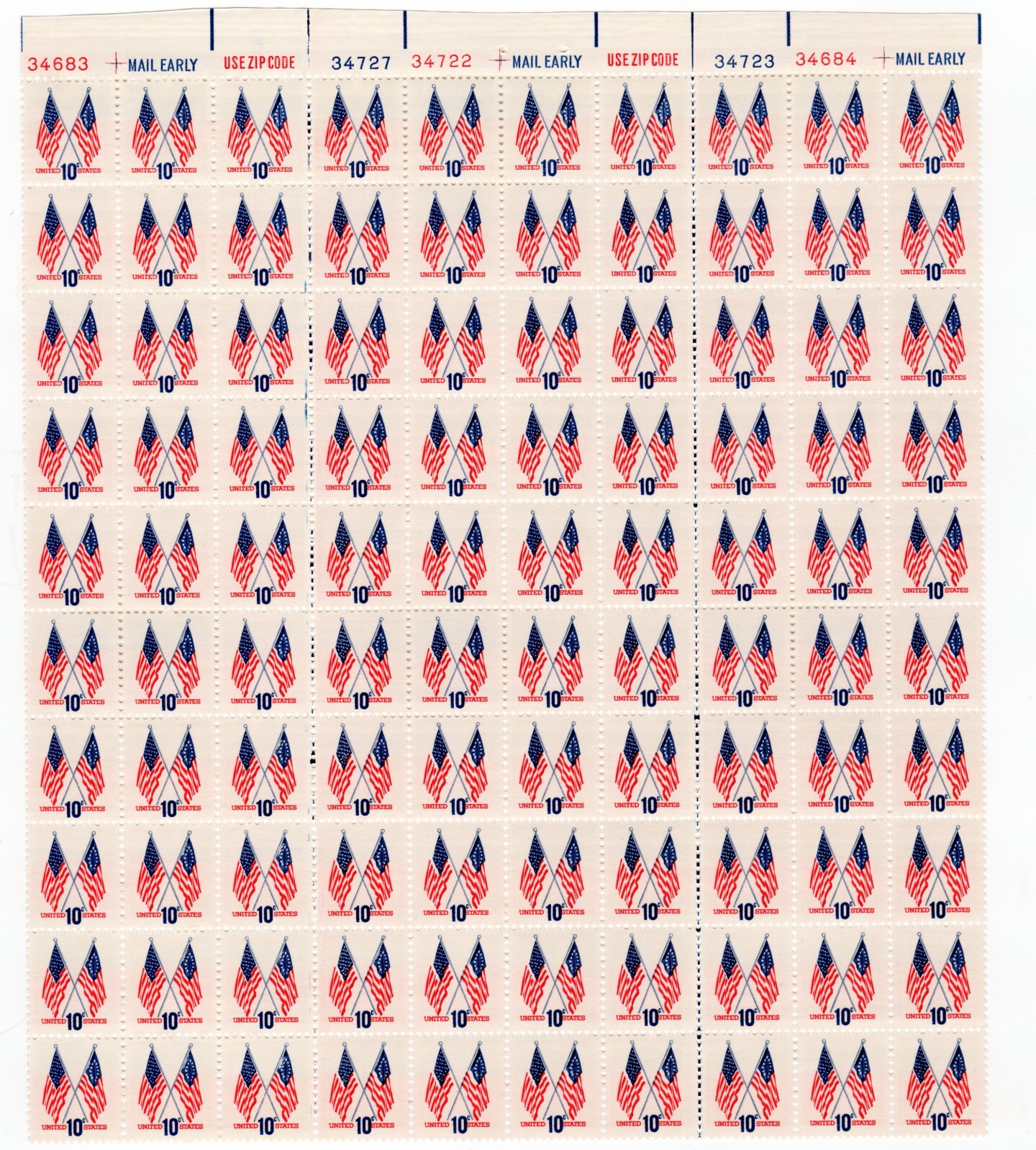 Scott #1509 Crossed Flags Sheet of 100 Stamps - MNH