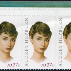 Scott #3786 Audrey Hepburn Plate Block of 5 Stamps - MNH Top Damaged PC#3