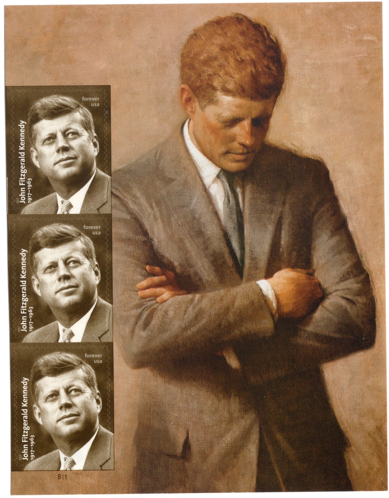 Scottt #5175 John F. Kennedy Title Block of 3 Forever Stamps - MNH Right
