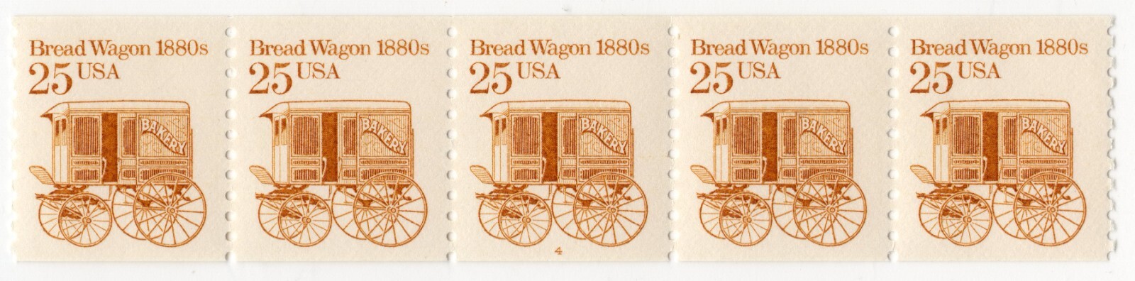 Scott #2136 Bread Wagon Plate Number Coil (PNC5) of 5 Stamps - MNH P#4