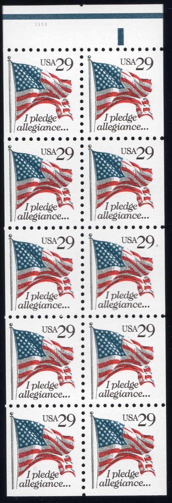 Scott #2593a Pledge Allegiance Booklet Pane of 10 Stamps - MNH P#1111