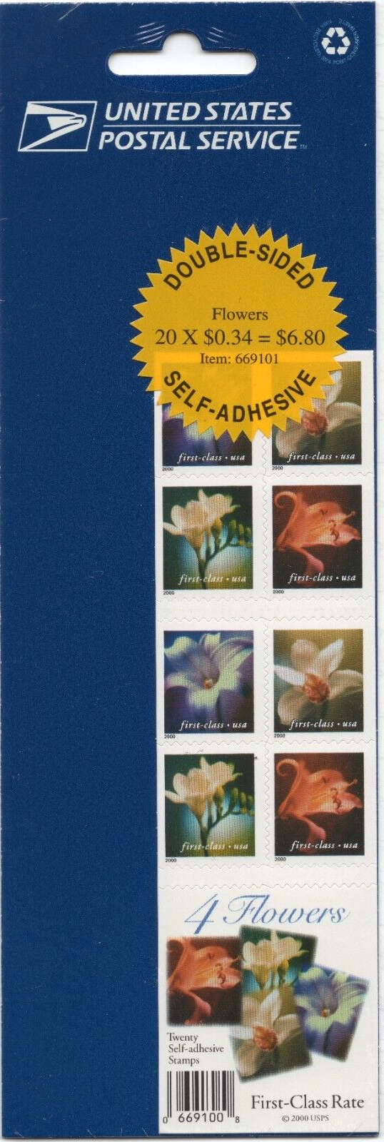 Scott #3457e 4 Flowers Booklet of 20 Stamps - Sealed