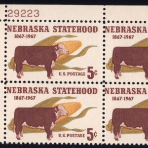 Scott #1328 Nebraska Cattle Plate Block of 4 Stamps - MNH