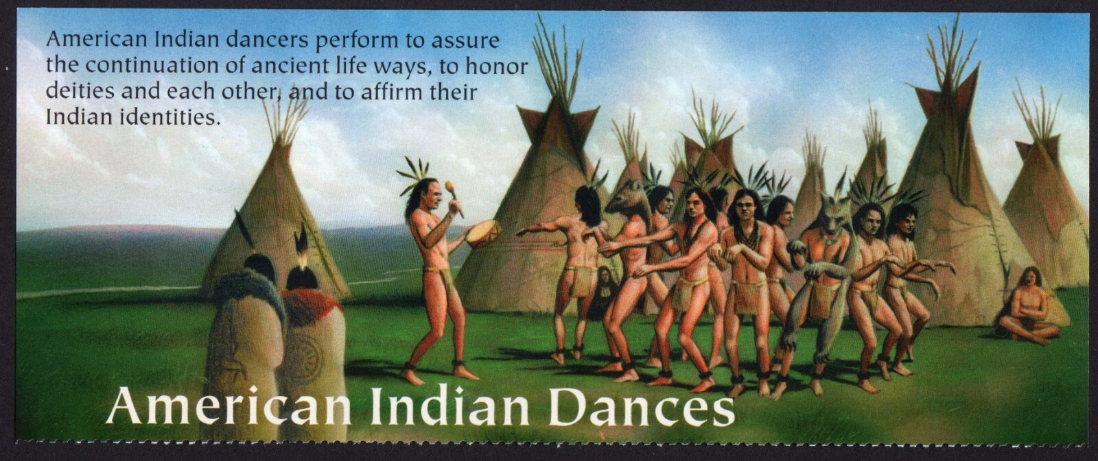 Scott #3076a (3073-76) American Indian Dance Title Strip - NO Stamps