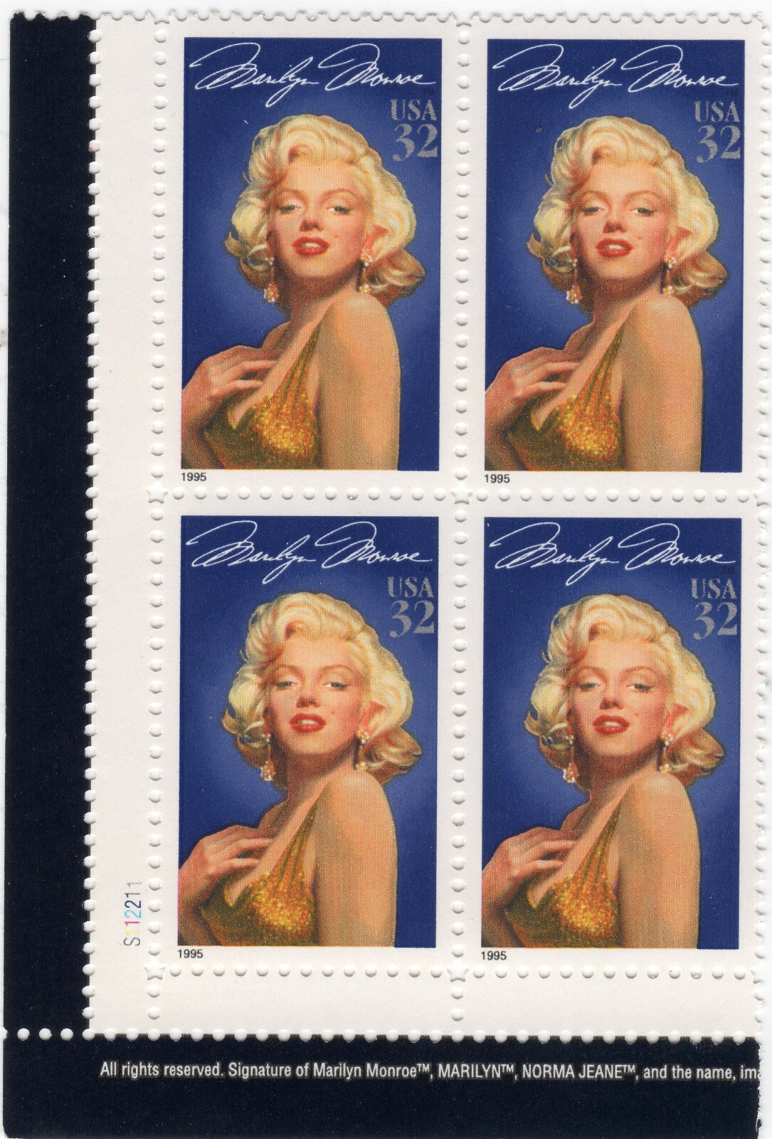 Scott #2967 Marilyn Monroe Plate Block of 4 Stamps - MNH #1 P#S112211 LL