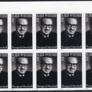 Scott #3746 Thurgood Marshall (Black Heritage) Plate Block of 10 Stamps - MNH