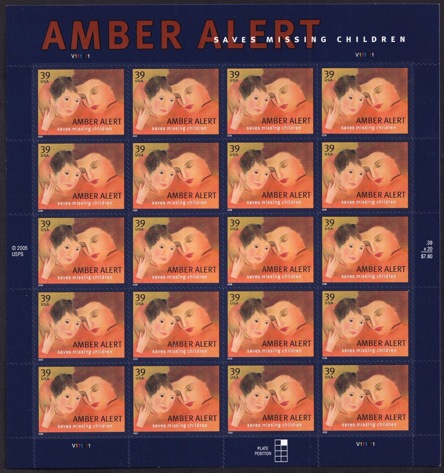Scott #4031 Amber Alert Full Sheet of 20 Stamps - MNH