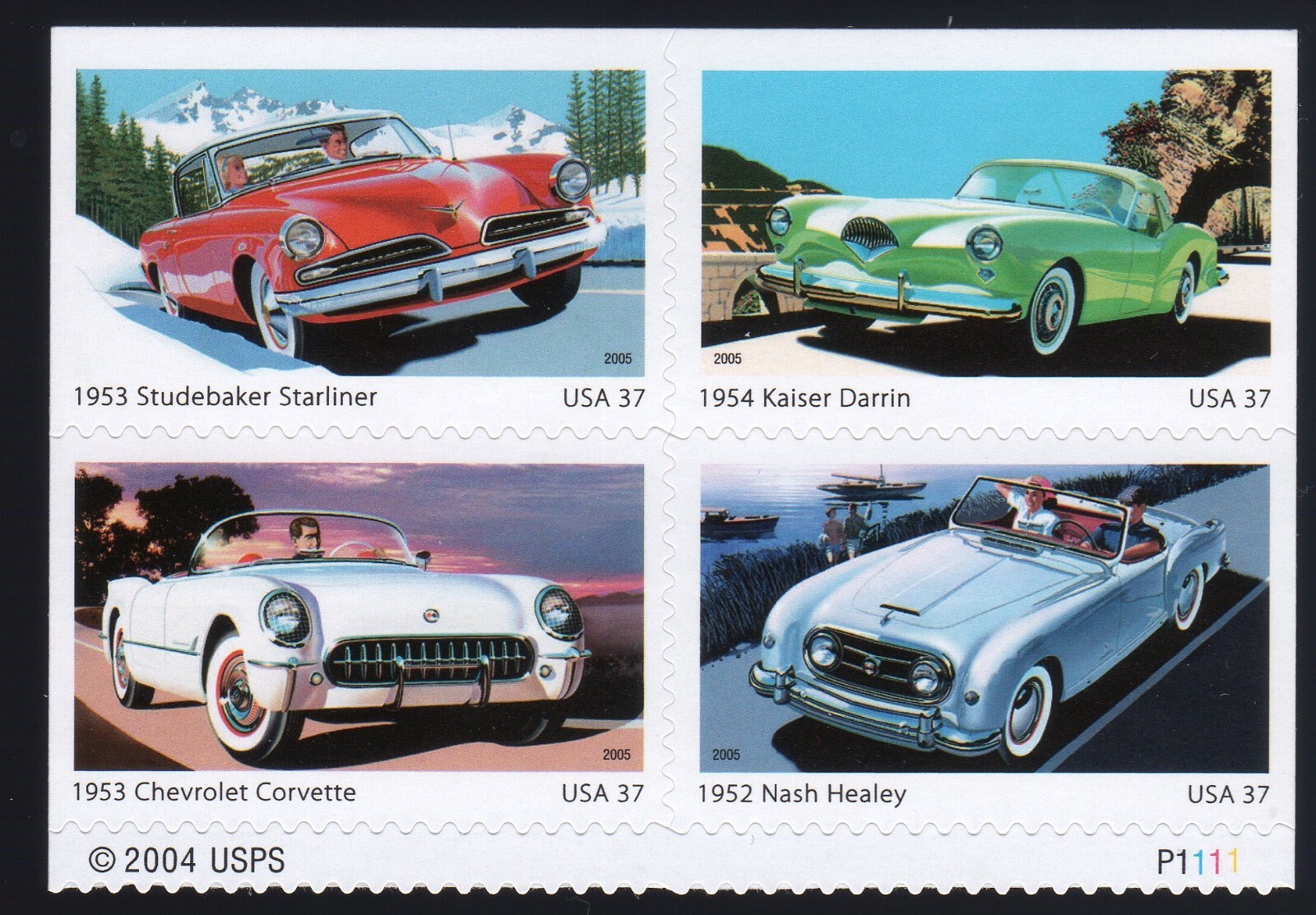 Scott #3935b (3931-3935) 50s SPORTY CARS Plate Block of 4 Stamps - MNH