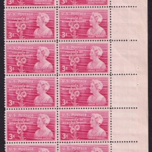 Scott #977 Moina Michael (Red Silk Poppies) Plate Block of 20 Stamps - MNH