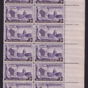 Scott #957 Wisconsin Forward Plate Block of 20 Stamps - MNH