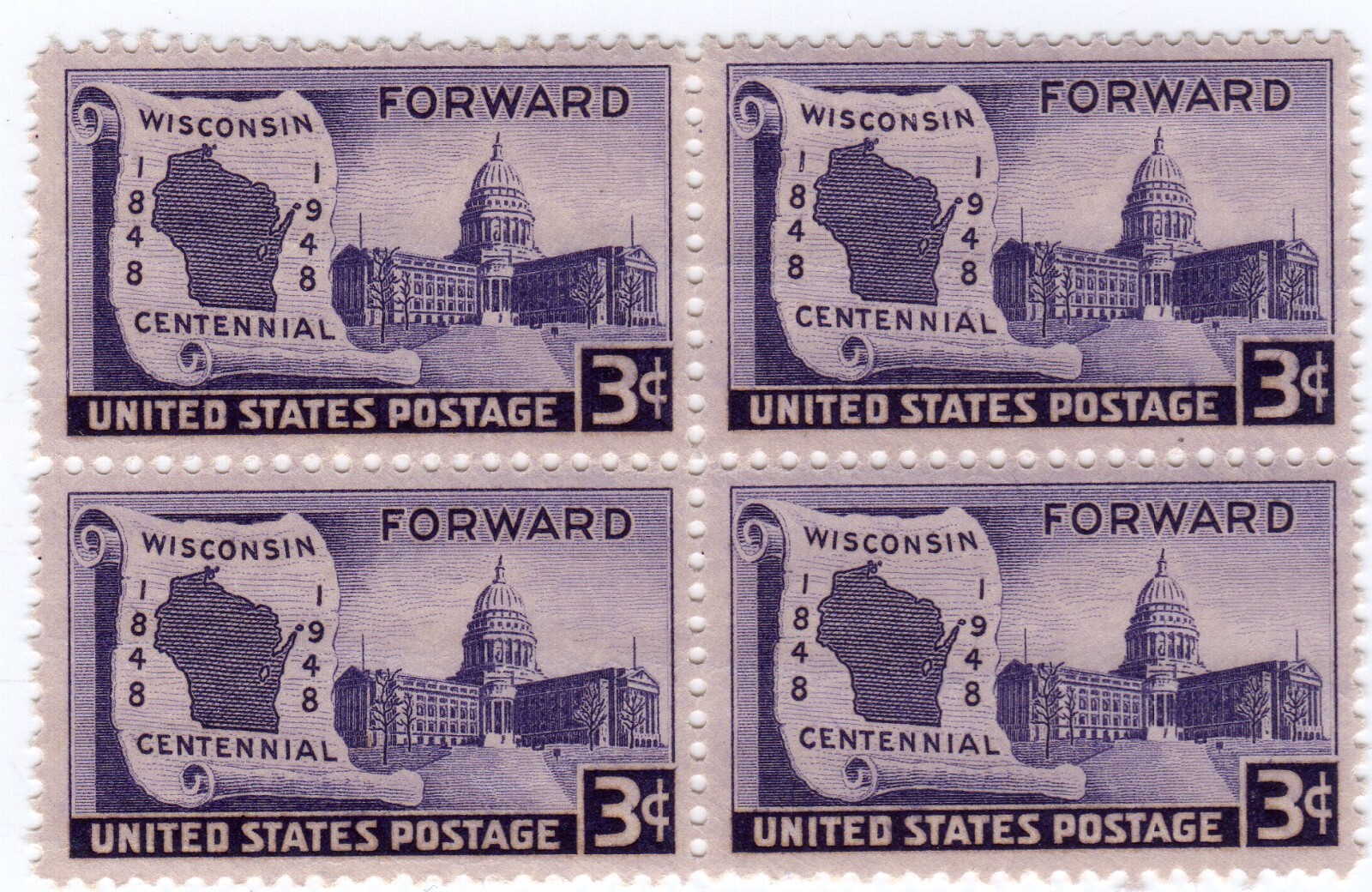 Scott #957 Wisconsin Forward Block of 4 Stamps - MNH