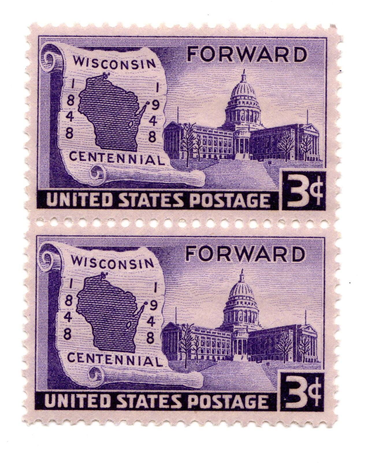 Scott #957 Wisconsin Forward Pair of Stamps - MNH