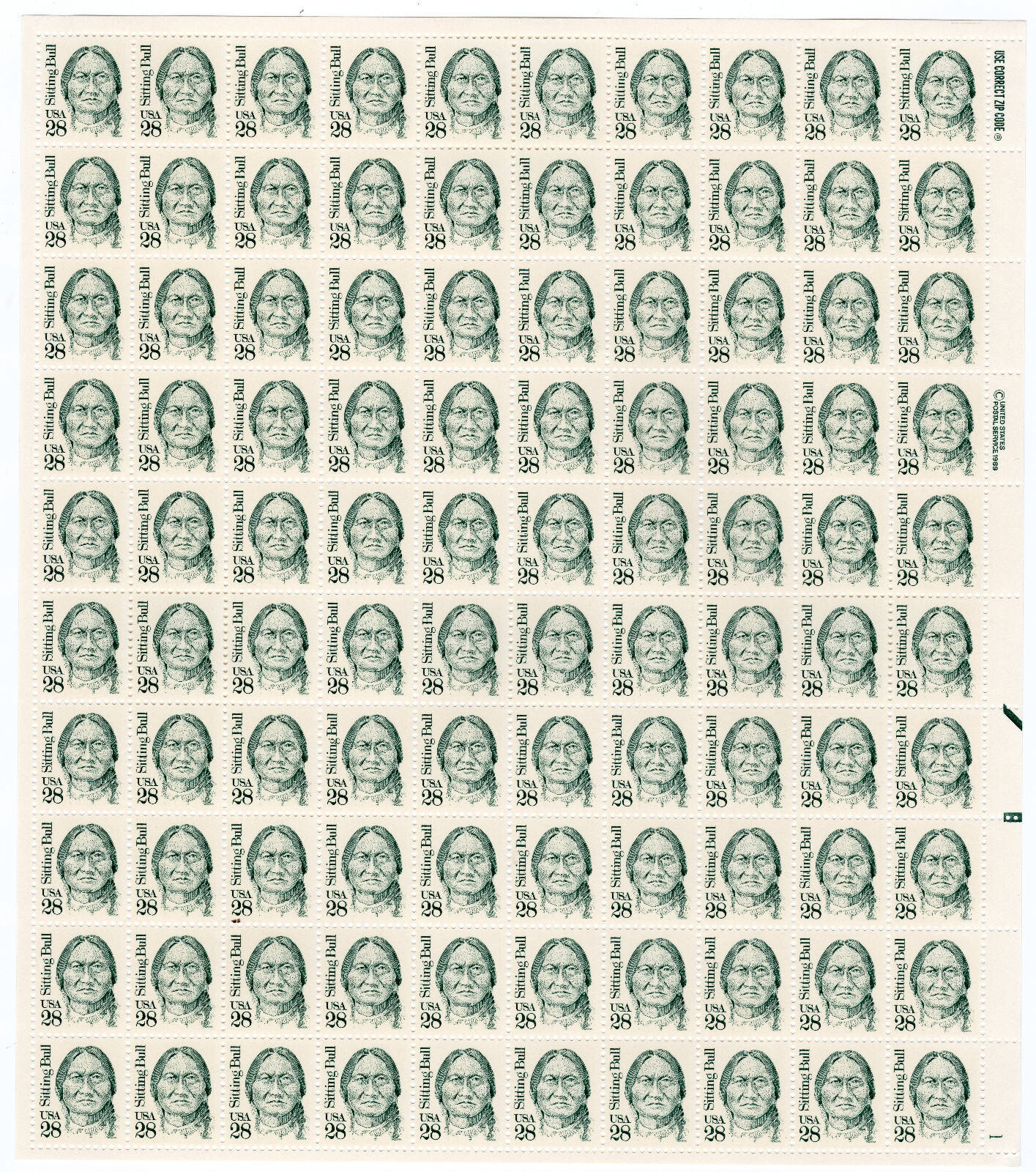 Scott #2183 Sitting Bull Sheet of 100 Stamps - MNH LR