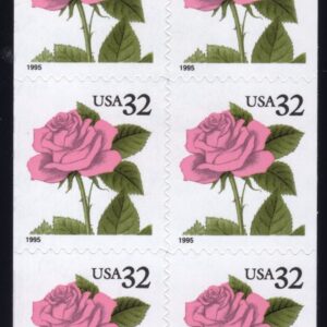 Scott #2492b Pink Rose Booklet Pane of 6 Stamps - MNH Middle
