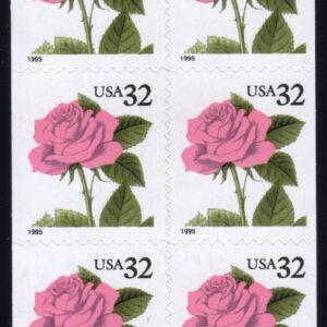 Scott #2492b Pink Rose Booklet Pane of 6 Stamps - MNH Top