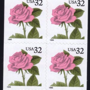 Scott #2492b Pink Rose Booklet Pane of 4 Stamps - MNH Top