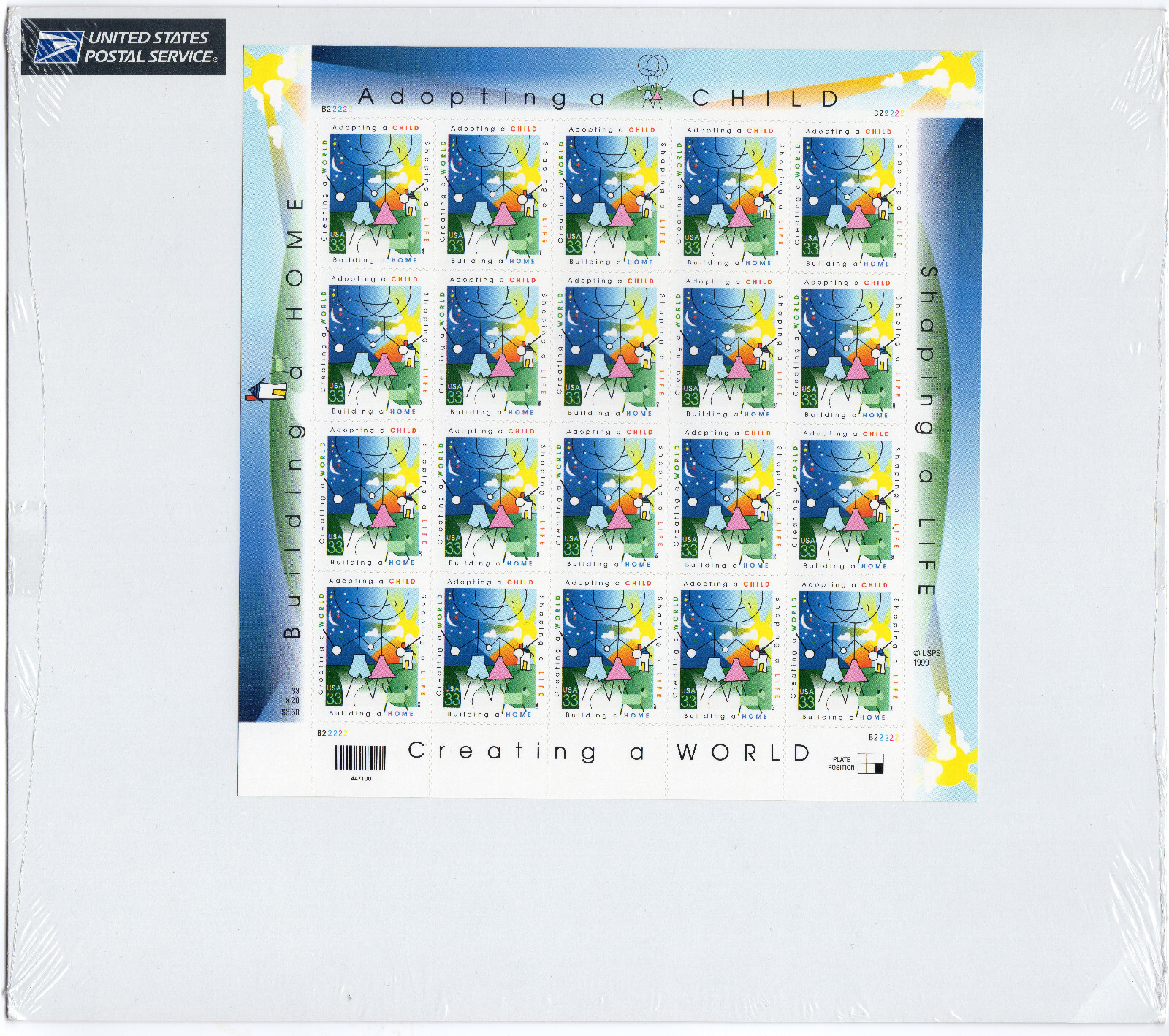Scott #3398 33¢ ADOPTING A CHILD Full Sheet of 20 Stamps - Sealed White