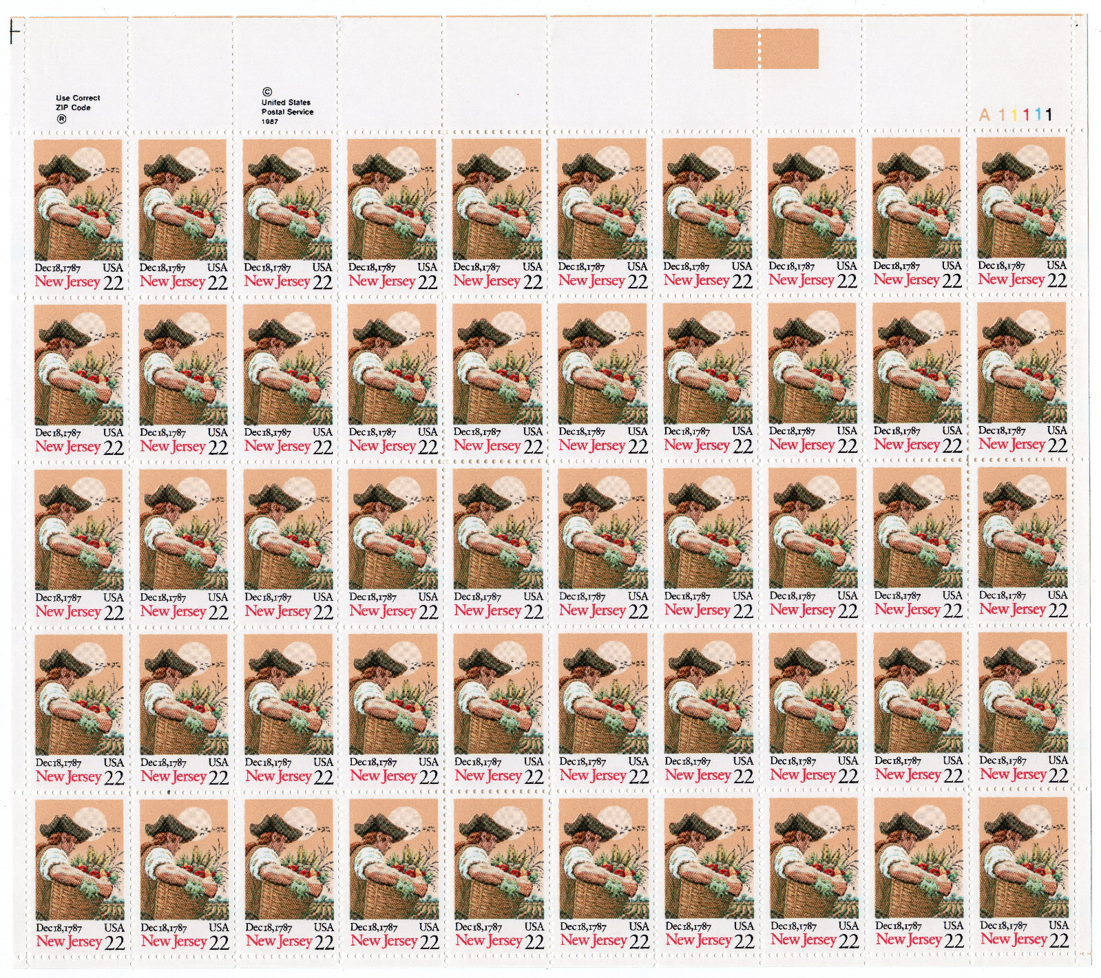 Scott #2338 New Jersey 22¢ Sheet of 50 Stamps - MNH