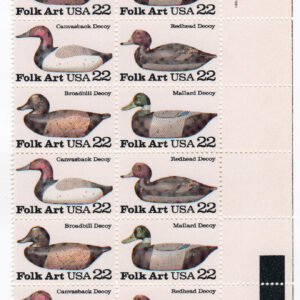 Scott #2141a (2138-41) Duck Decoys Plate Block of 20 Stamps - MNH LR