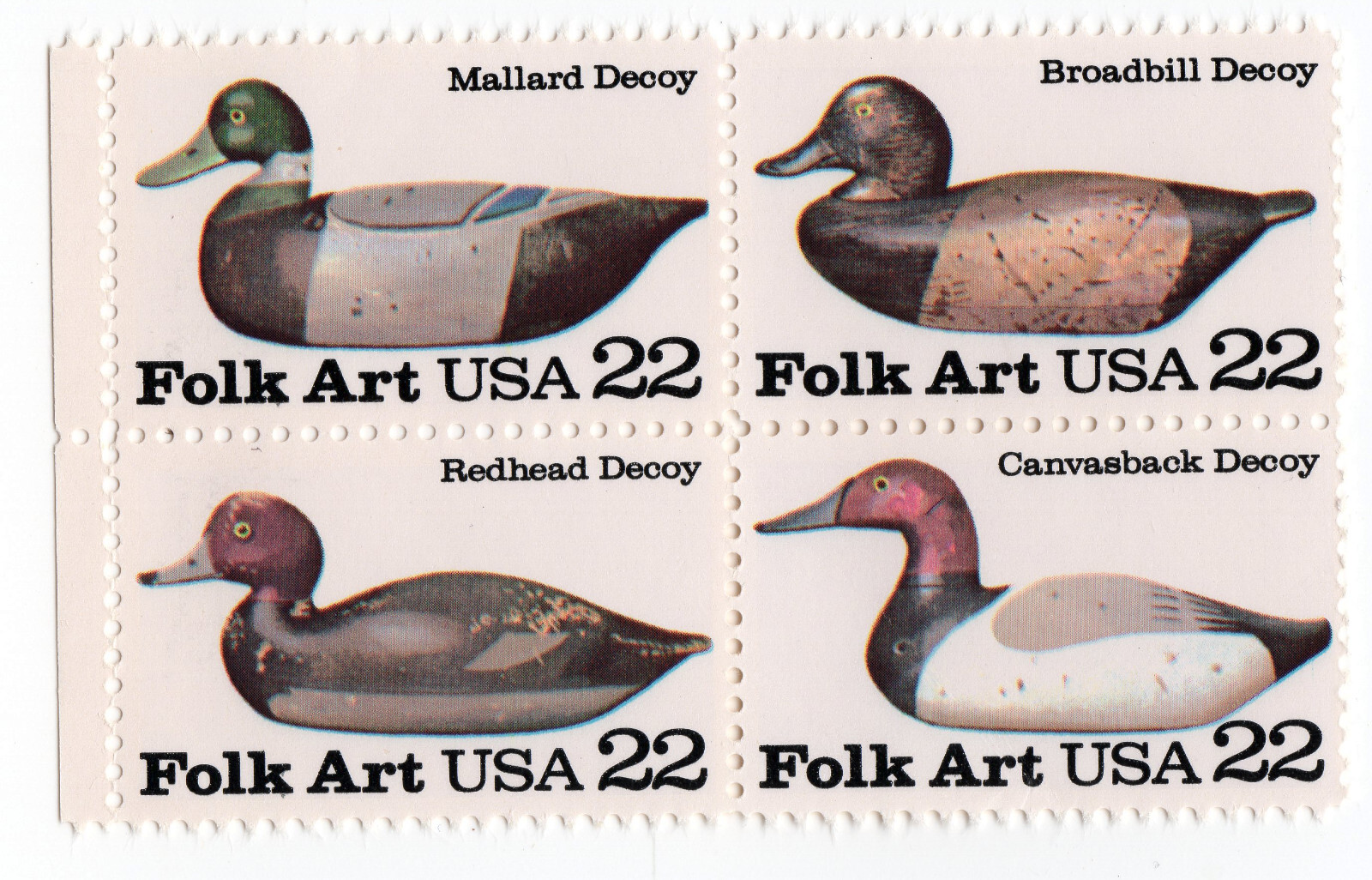 Scott #2141a Duck Decoy Block of 4 Stamps - MNH