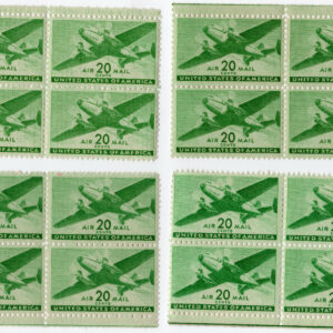 Scott #C29 Twin-motored Green Plane Matched Set airmail Plate Blocks MNH P#22761